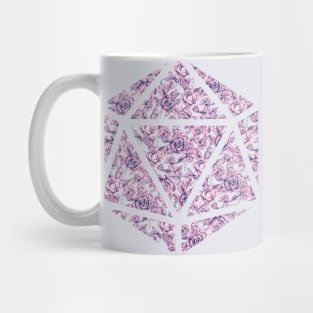 Pink and Blue Gradient Rose Vintage Pattern Silhouette D20 - Subtle Dungeons and Dragons Design Mug